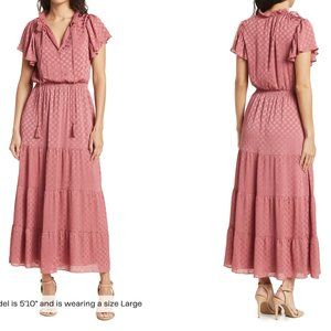 Max Studio Dusty Rose Shiny Dot Jacquard Flutter Sleeve Dress